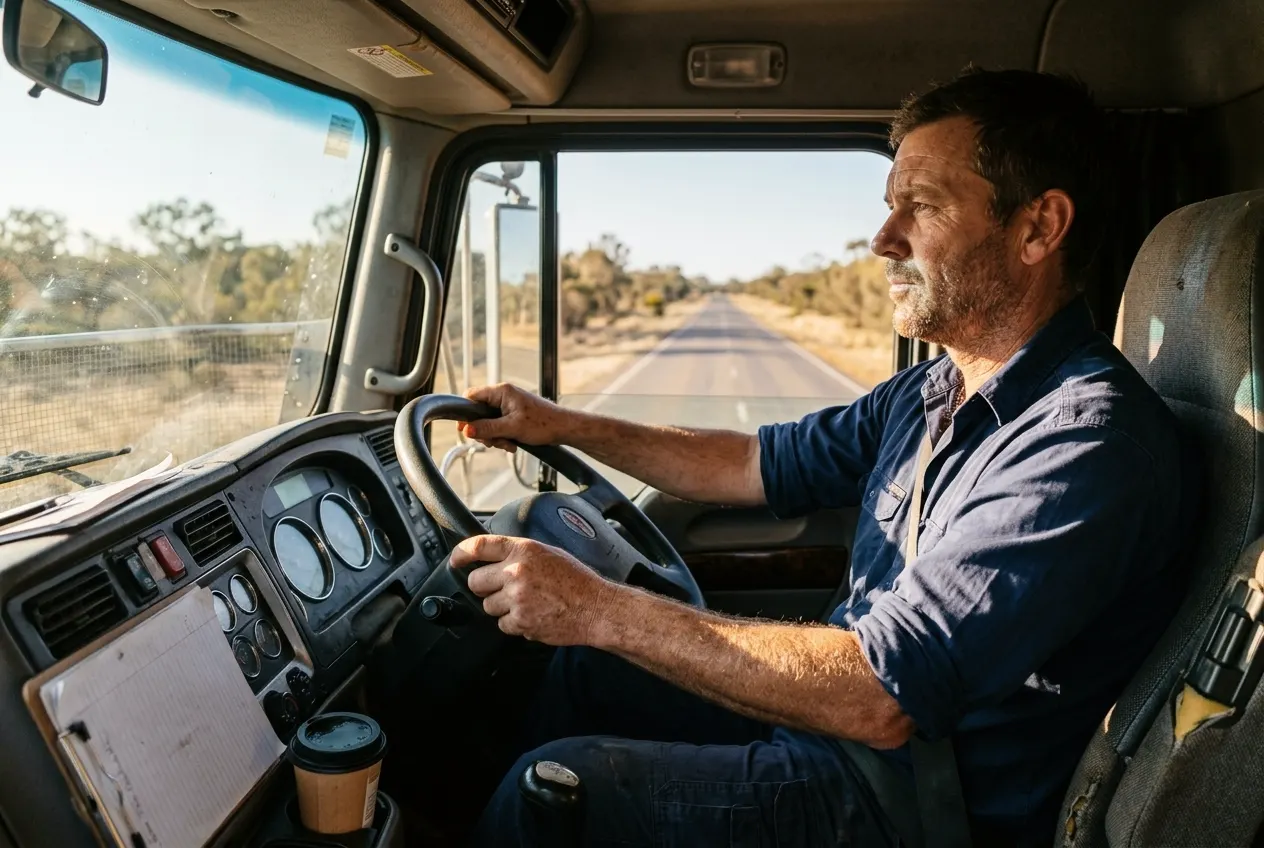 GSC driver at the wheel of a prime mover on a regional road