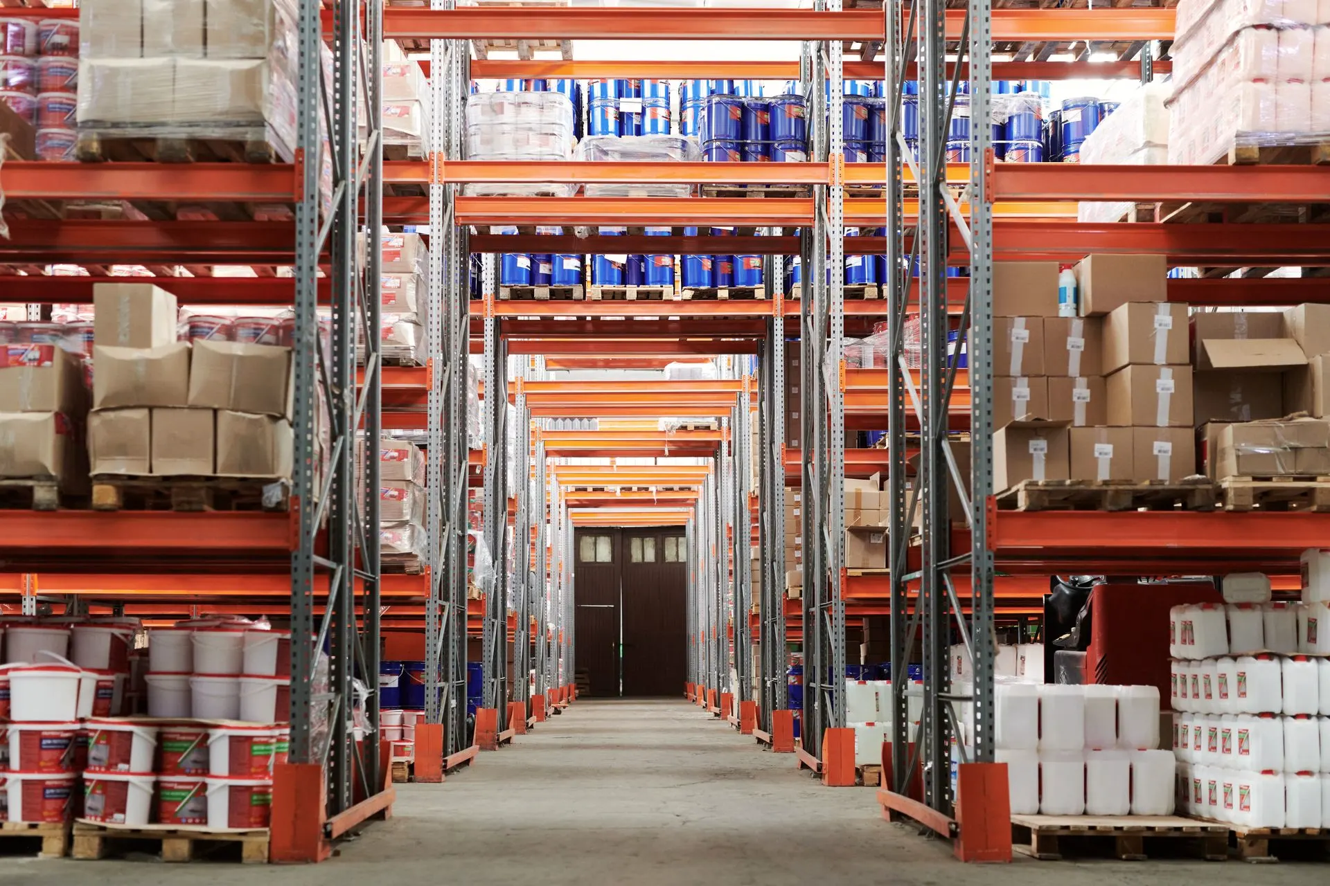 Wide interior view of a freight warehouse